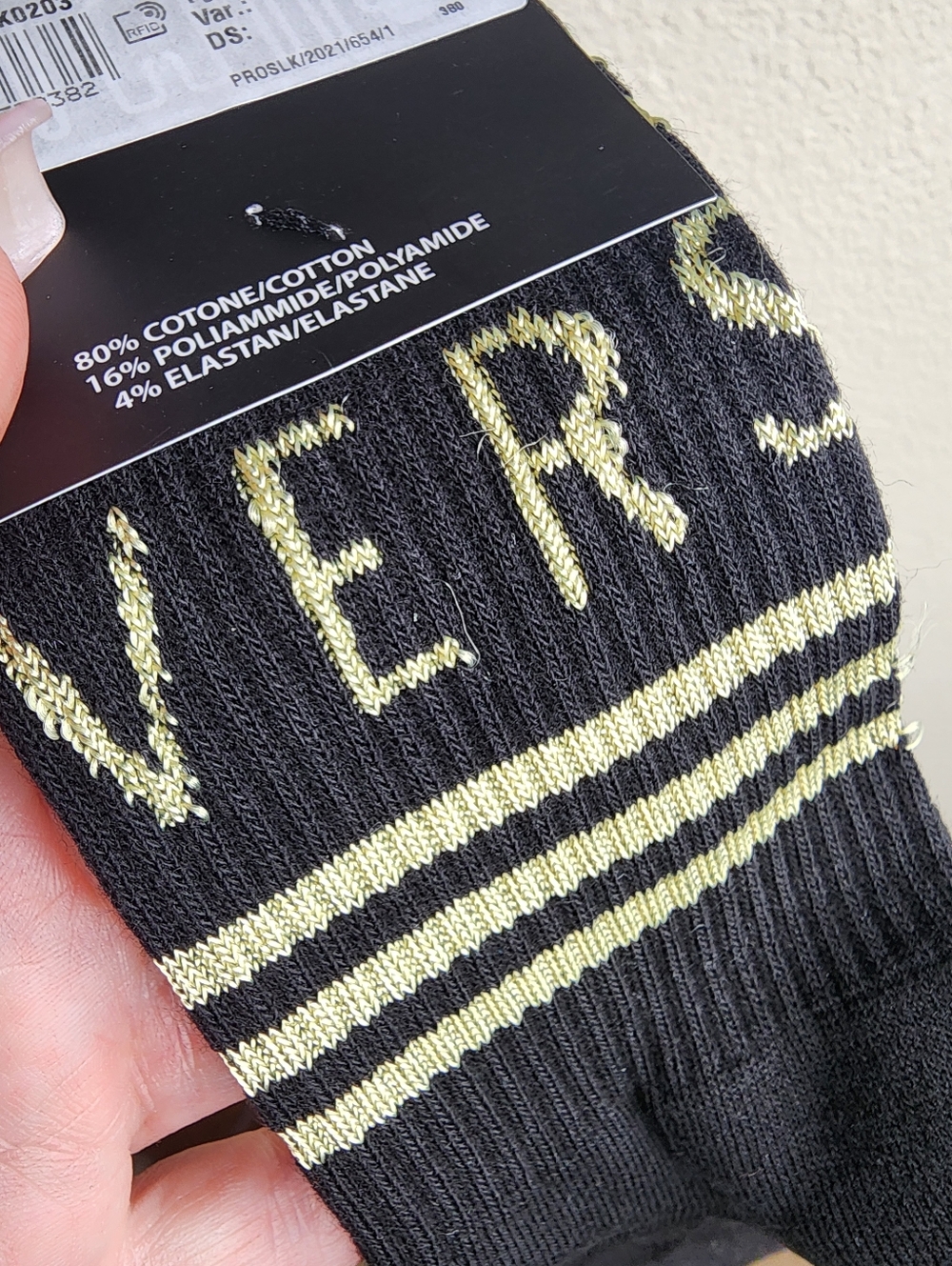 NWT Versace Black Crew Socks with Metallic Gold Logo Stripes - Picture 7 of 9